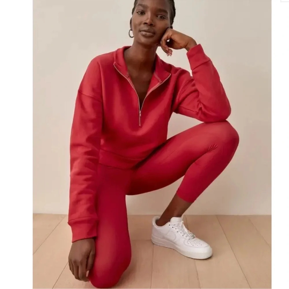 Reformation Marla Half Zip Sweatshirt Red Lipstick High Neck